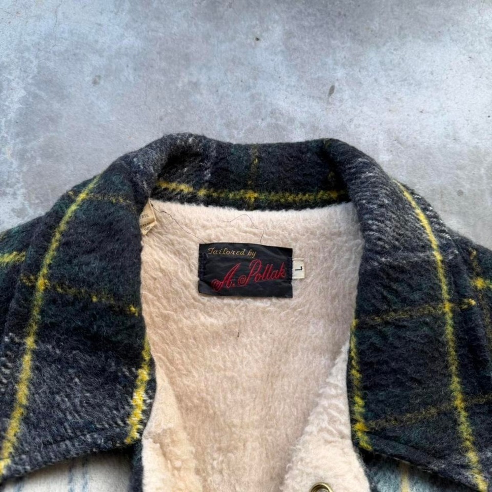 Vintage 70's 100% wool Sherpa lined heavy flannel shacket wool jacket size large - Picture 3 of 5